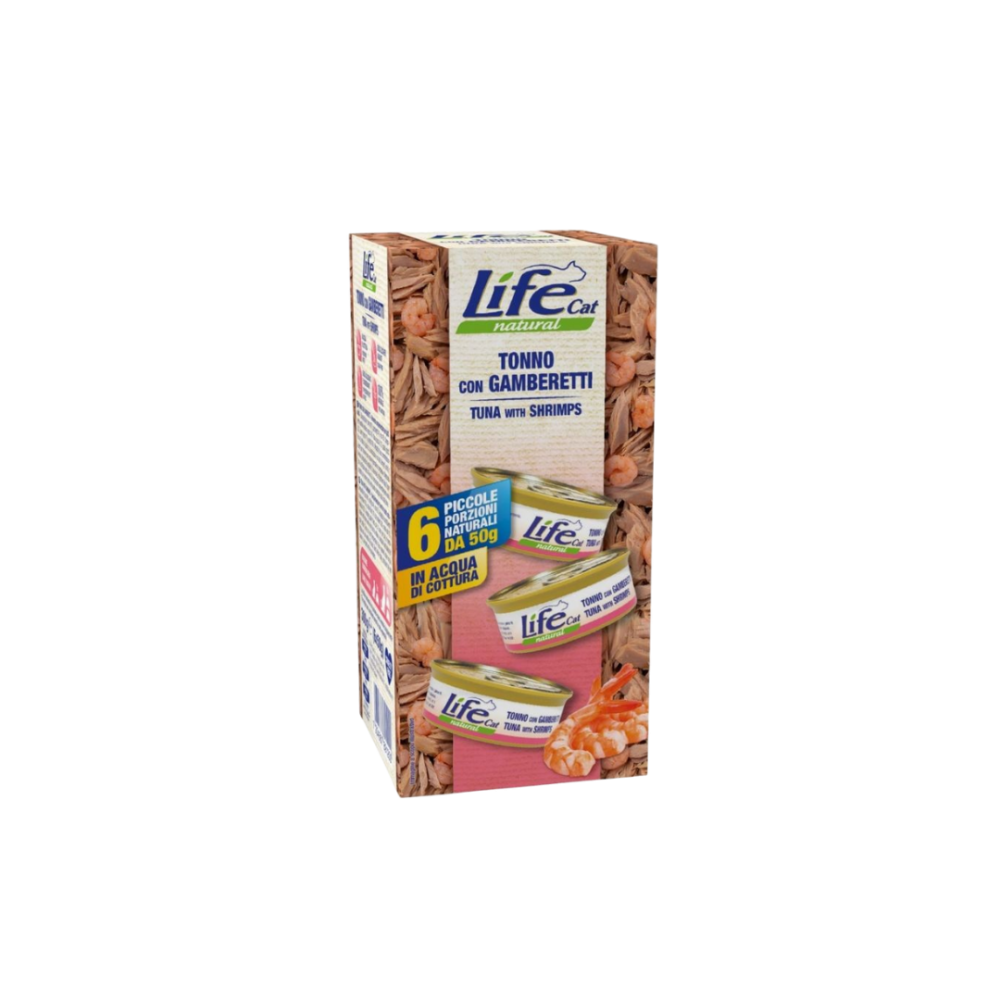 339f242a-0081-48d2-9f15-39f1dbc1f523-1000x1000-93NUBpwpnQUSXHOvM57LjHkKOsklI5F1aicFJzsa LifeCat | Cat food with tuna and shrimp 6x50g - Image 1