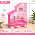 مخطط أبعاد قفص طيور دايانغ A3514 الوردي (38×25×53 سم) / Dayang A3514 Bird Cage Pink Technical Sizing Diagram (38x25x53 cm)