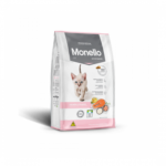 Front view pink bag Monello dry kitten food chicken flavor growth formula - لقطة أمامية واضحة لعبوة طعام مونيلو قطط صغيرة دجاج بريميوم للنمو