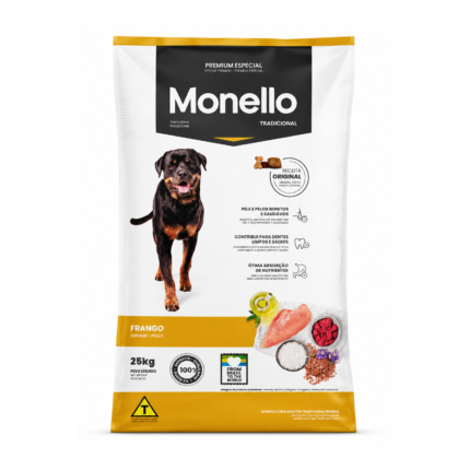New bold black and white layout Monello dry dog food chicken flavor large bag - التصميم الجديد المحدث باللونين الأسود والأبيض مونيلو طعام للكلاب الجاف دجاج عبوة كبيرة