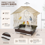 Dayang A101G Compact Metal Bird Cage for Small Birds (30 x 22 x 38 cm) – Gold & Brown - Image 2