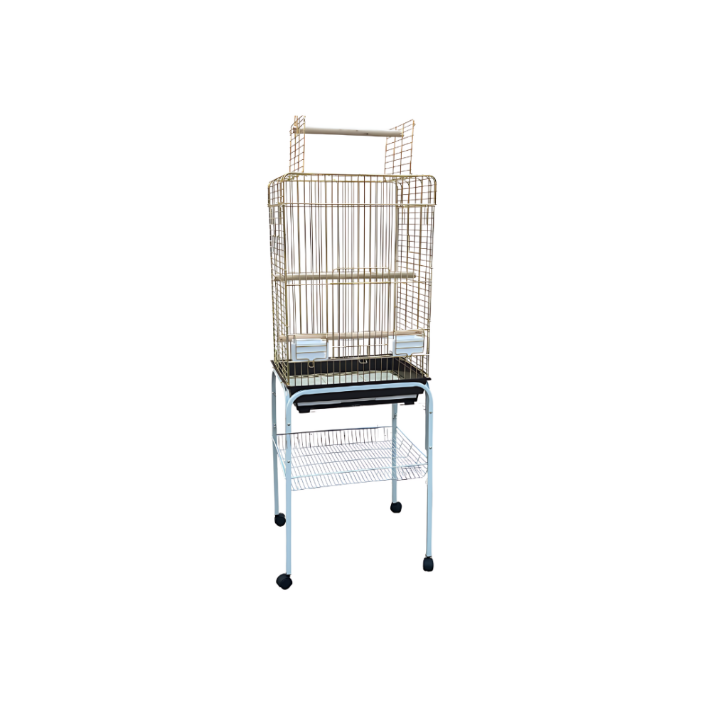 f4473f84-a879-49d1-bb0d-ac9bc26aeda5-1000x1000-YXHZ3VywJRXCIIUDdJmv5q8pVdcloGfsO9LLQC3D Dayang | Cage parrot - with stand A830A&C2 Gold - Image 1