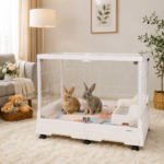 R81PROW Rabbit Cage Set up with قفص أرانب rabbits in a home setting